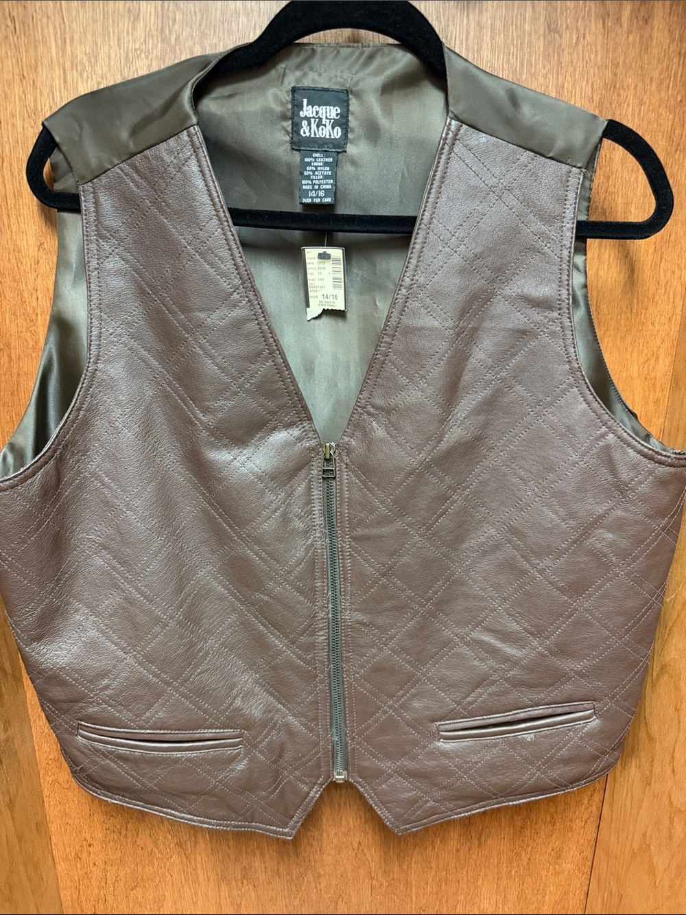 Jacque & Koko Quilted Brown 100% Leather Vest with Zip